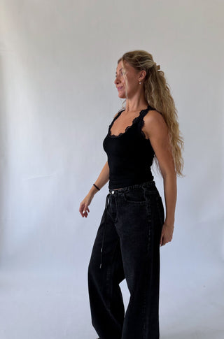 Black Lace Trim Tank Top -