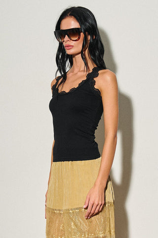 Black Lace Trim Tank Top -