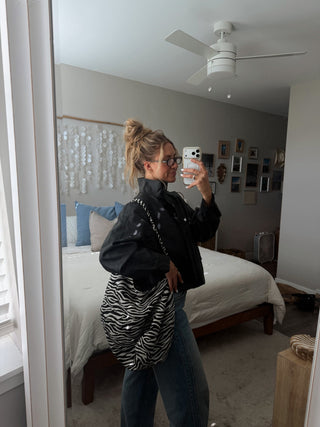 Black Leather Funnel Neck Jacket -