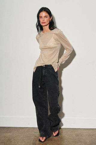 Black Low Rise Drawstring Jeans -