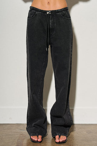 Black Low Rise Drawstring Jeans -
