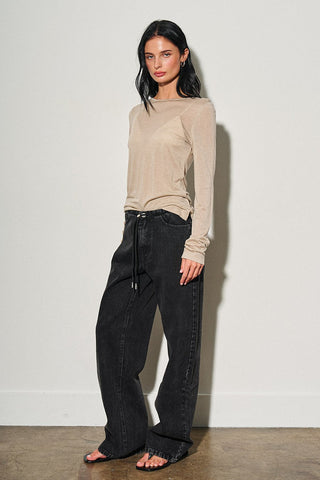 Black Low Rise Drawstring Jeans -
