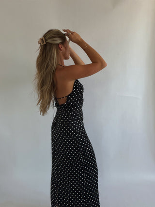 Black Polka Dot High Neck Maxi Dress -