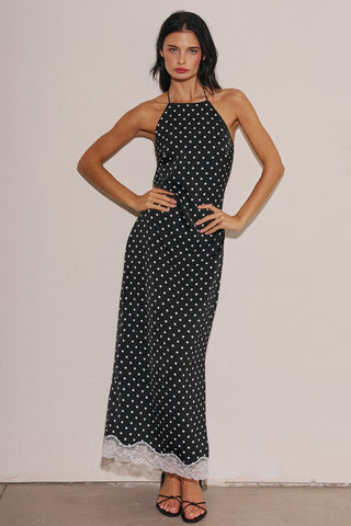 Black Polka Dot High Neck Maxi Dress -