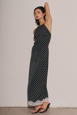 Black Polka Dot High Neck Maxi Dress -