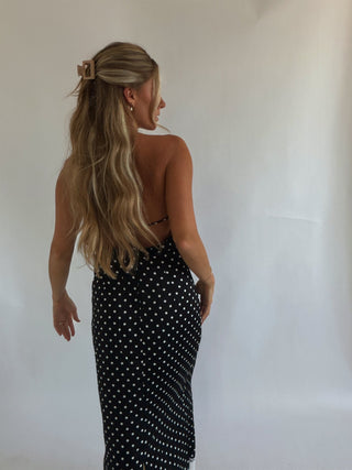 Black Polka Dot High Neck Maxi Dress -