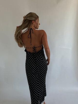 Black Polka Dot High Neck Maxi Dress -