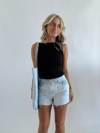 Black Sleeveless Open Back Top - 