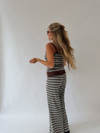 Blue + Brown Striped Fold Over Pants -