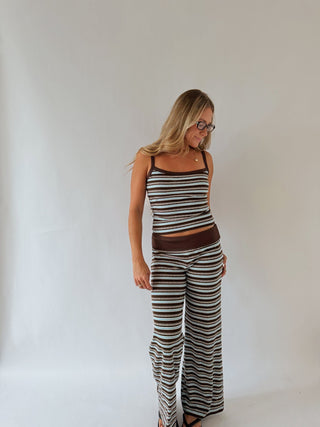 Blue + Brown Striped Fold Over Pants -