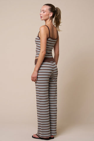 Blue + Brown Striped Fold Over Pants -