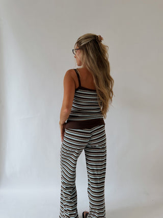 Blue + Brown Striped Fold Over Pants -