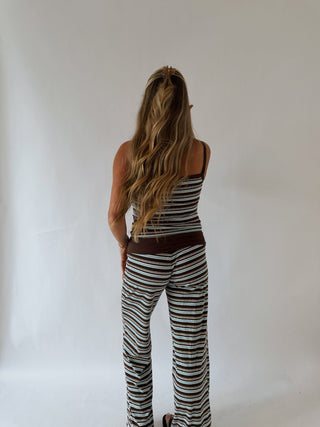 Blue + Brown Striped Fold Over Pants -