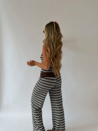 Blue + Brown Striped Fold Over Pants -
