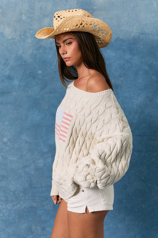 Boat Neck American Flag Sweater - Cream - 