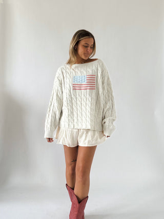 Boat Neck American Flag Sweater - Cream - 