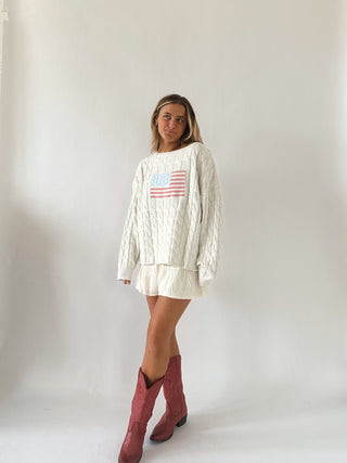 Boat Neck American Flag Sweater - Cream - 