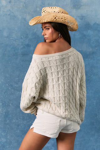 Boat Neck American Flag Sweater - Cream - 