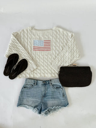 Boat Neck American Flag Sweater - Cream - 