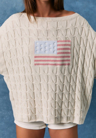 Boat Neck American Flag Sweater - Cream - 