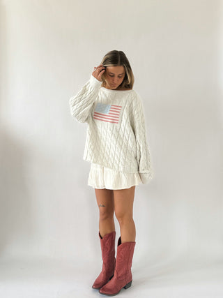 Boat Neck American Flag Sweater - Cream - 