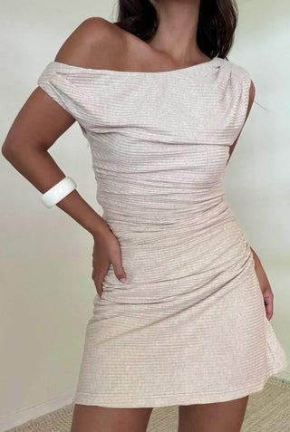 Boat Neck Mini Dress - 
