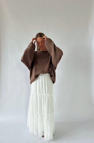 Boat Neck Oversized Sweater - Brown - 
