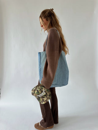 Boat Neck Oversized Sweater - Brown - 