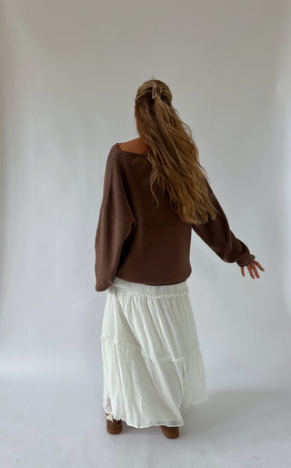 Boat Neck Oversized Sweater - Brown - 
