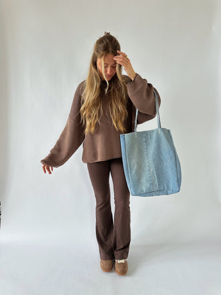 Boat Neck Oversized Sweater - Brown - 