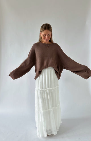 Boat Neck Oversized Sweater - Brown - 