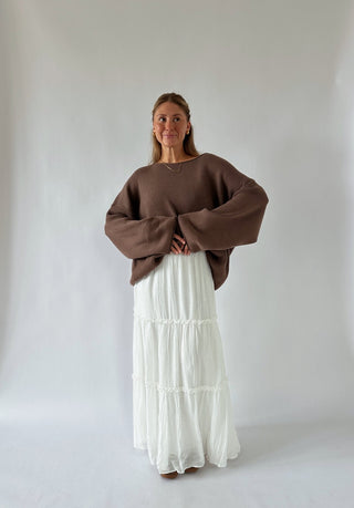 Boat Neck Oversized Sweater - Brown - 