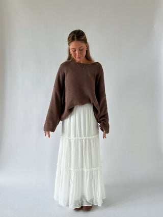 Boat Neck Oversized Sweater - Brown - 