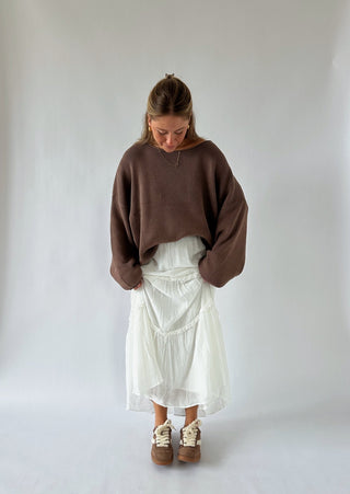 Boat Neck Oversized Sweater - Brown - 