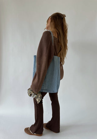 Boat Neck Oversized Sweater - Brown - 