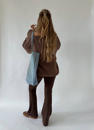 Boat Neck Oversized Sweater - Brown - 