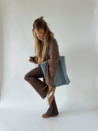 Boat Neck Oversized Sweater - Brown - 