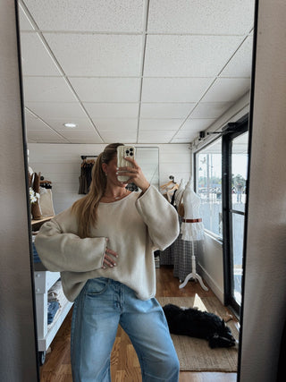 Boat Neck Oversized Sweater - Oatmeal - 