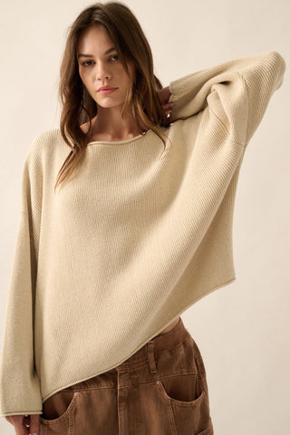 Boat Neck Oversized Sweater - Oatmeal - 