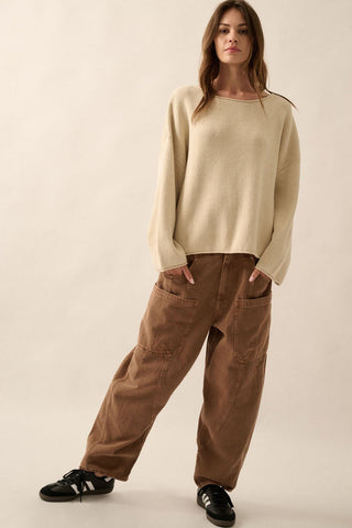 Boat Neck Oversized Sweater - Oatmeal - 