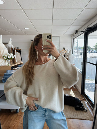 Boat Neck Oversized Sweater - Oatmeal - 