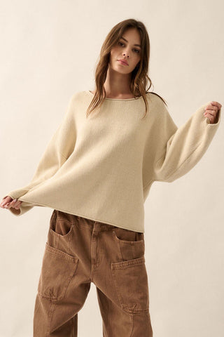 Boat Neck Oversized Sweater - Oatmeal - 