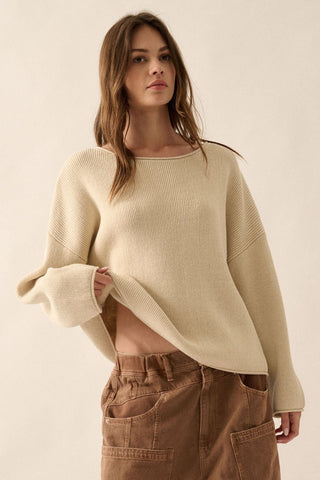 Boat Neck Oversized Sweater - Oatmeal - 