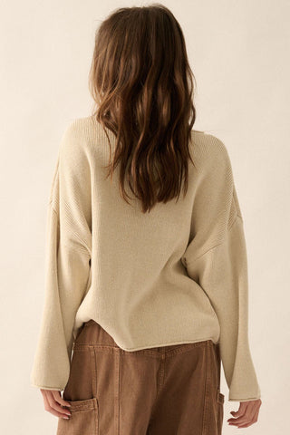 Boat Neck Oversized Sweater - Oatmeal - 