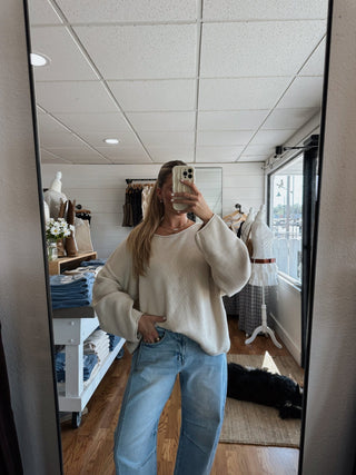 Boat Neck Oversized Sweater - Oatmeal - 