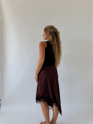 Brown Lace Midi Skirt -