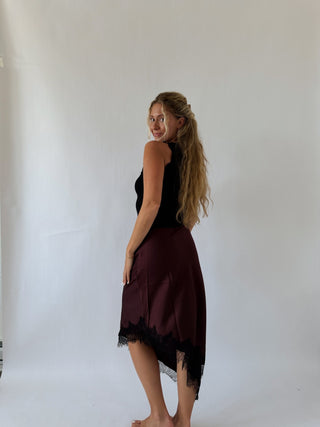 Brown Lace Midi Skirt -
