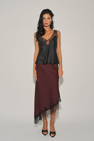 Brown Lace Midi Skirt -