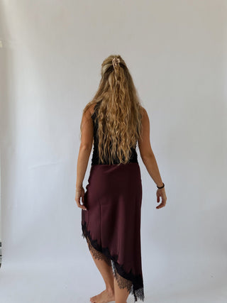 Brown Lace Midi Skirt -