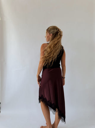 Brown Lace Midi Skirt -